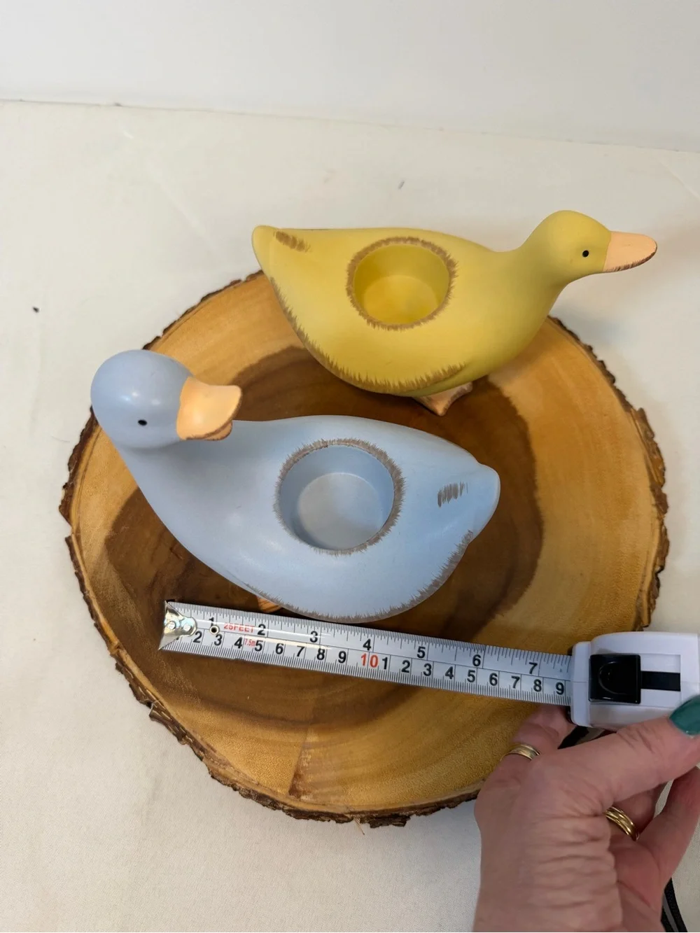 Party Lite Pair Ceramic Duck Tea light Candle Holders‎ Pastel Yellow and Blue
